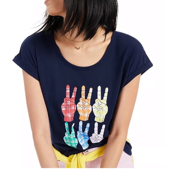Style & Co. Tops - NEW rainbow plaid peace sign graphic top